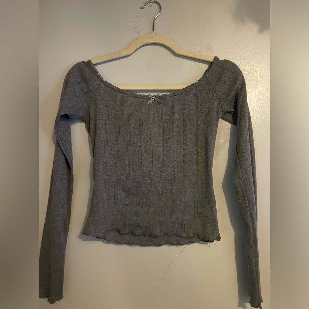 Gray coquette bow long sleeve